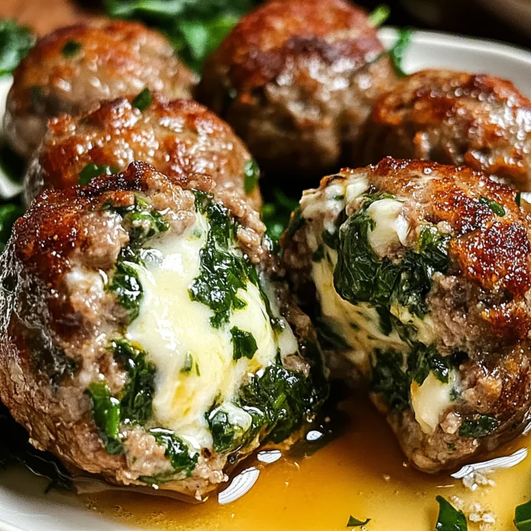 Spinach Garlic Meatballs Stuffed with Mozzarella