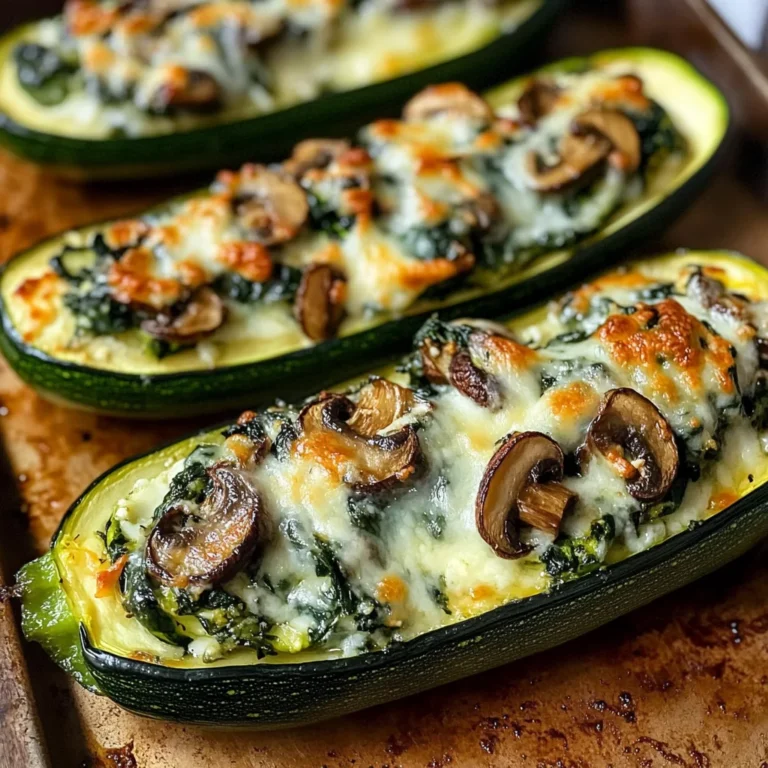 Spinach, Mushroom, and Ricotta Stuffed Zucchini Boats