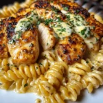 Cheesy Garlic Chicken with Twisted Pasta in Velveeta Cream Sauce