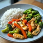 Chicken Stir-Fry with Steamed Broccoli & Fluffy Rice