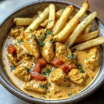 Coconut Chicken Curry with Crispy Fries and Warm Naan