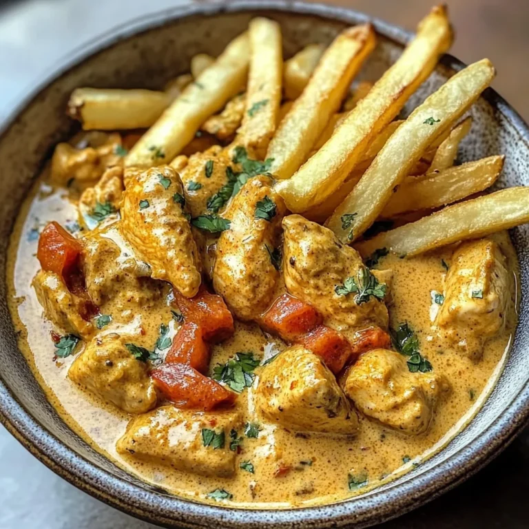 Coconut Chicken Curry with Crispy Fries and Warm Naan