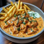 Creamy Butter Chicken with Garlic Cream Sauce and Hand-Cut Fries