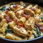 Creamy Chicken Pasta with Spinach and Bacon