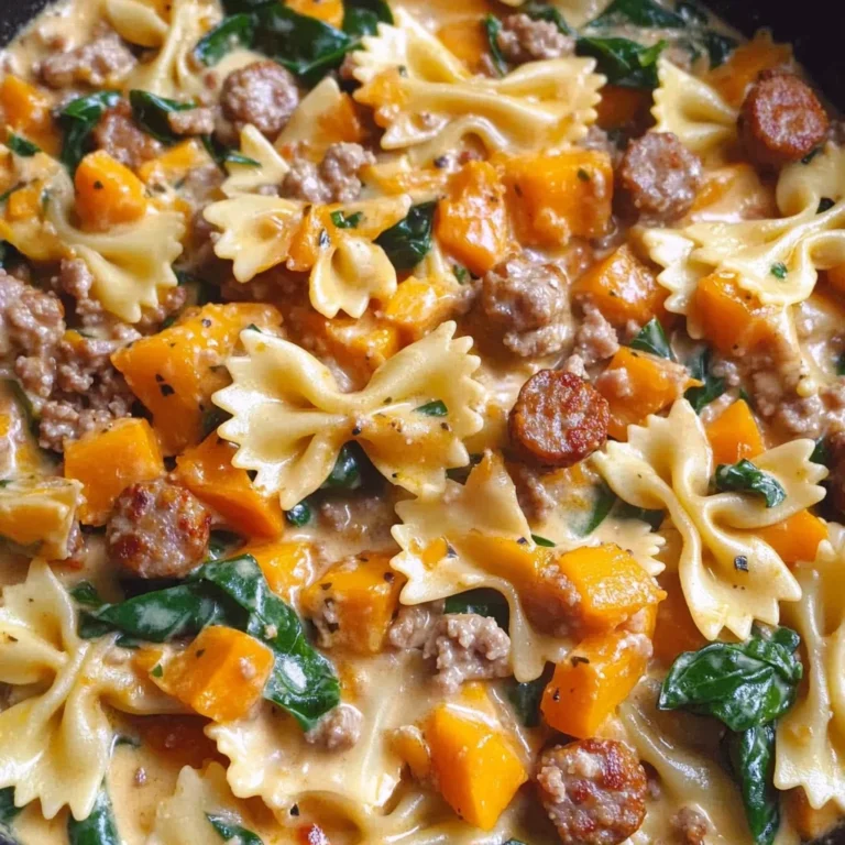 Creamy Roasted Butternut Squash Pasta with Sausage and Spinach