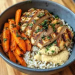 Grilled Chicken Bowl with Herbed Rice, Glazed Carrots & Creamy Sauce