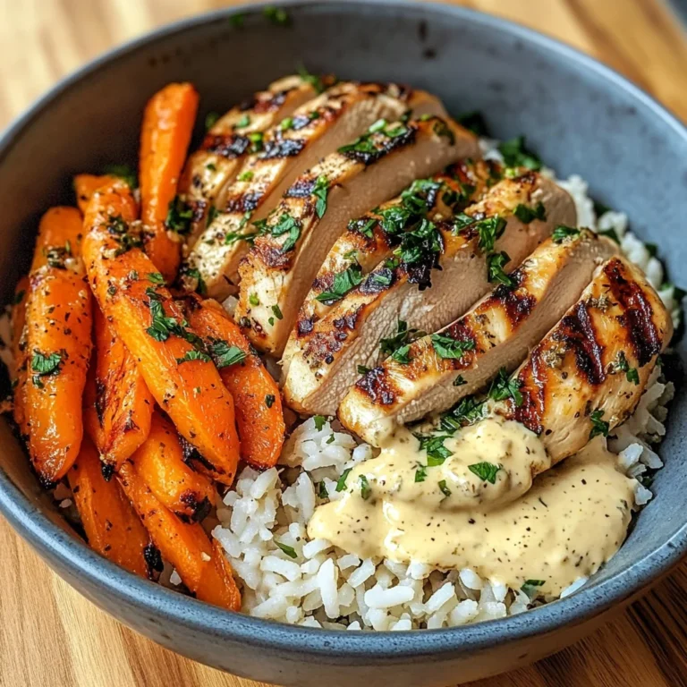 Grilled Chicken Bowl with Herbed Rice, Glazed Carrots & Creamy Sauce
