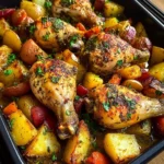 Herb Roasted Chicken Drumsticks with Roasted Potatoes & Veggies