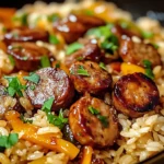 One Pan Sweet And Tangy Bbq Sausage Rice