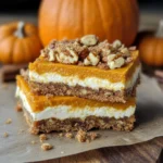 Pumpkin Cheesecake Bars with Walnut Crust and Streusel Topping