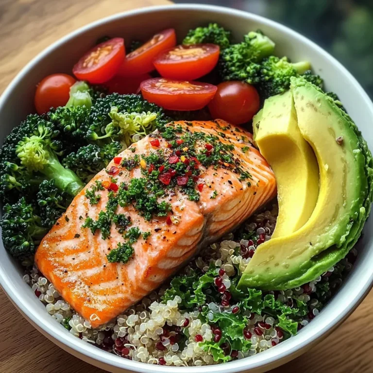 Herb-Roasted Salmon Bowl with Quinoa Kale Salad & Avocado