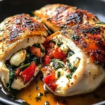 Roasted Red Pepper, Spinach, and Mozzarella Stuffed Chicken