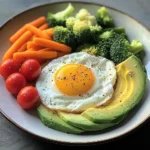 Sunny-Side Egg with Avocado, Tomatoes & Steamed Veggies