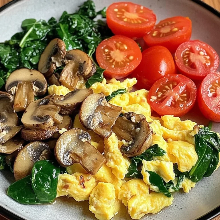 Colorful Scrambled Eggs with Mushrooms, Spinach & Tomatoes