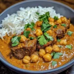 Creamy Coconut Beef & Chickpea Curry with Freshly Baked Garlic Naan