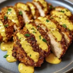 Crispy Pretzel Crusted Chicken with Cheddar Mustard Sauce Recipe