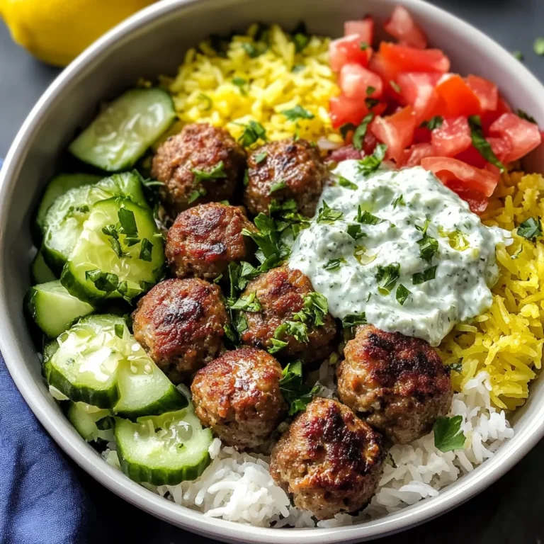 Gyro Bowls: Meatballs with Tzatziki and Zesty Lemon Rice