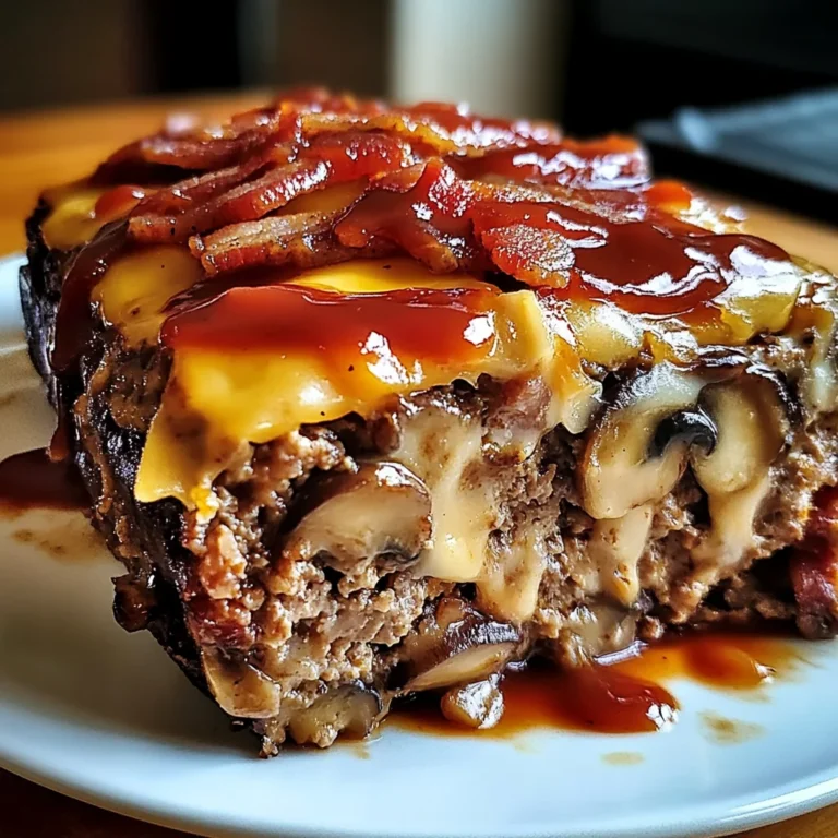 Turkey Bacon Mushroom Swiss Cheese Meatloaf – Easy & Juicy