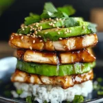 Teriyaki Chicken Avocado Rice Stack