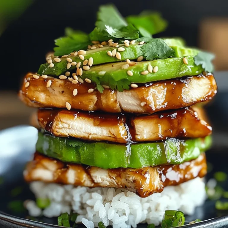Teriyaki Chicken Avocado Rice Stack